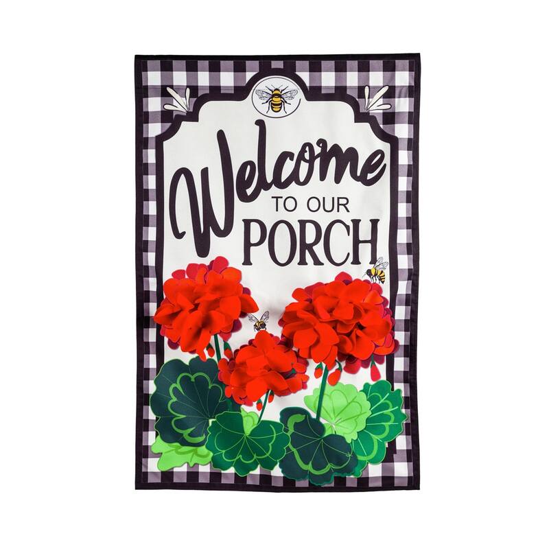 Welcome to Our Porch Geraniums Garden Linen Flag