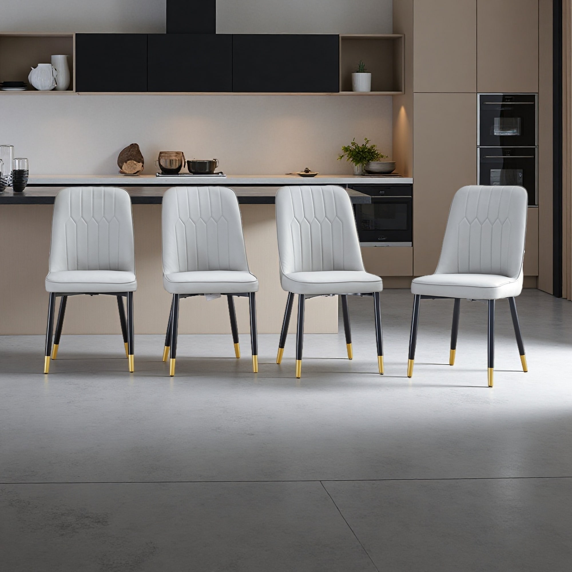 35"H Set of 4 Dual-Tone PU Leather Dining Chairs with Thick Cushion and Metal Legs - Modern Curved Back Design, Easy Assembly