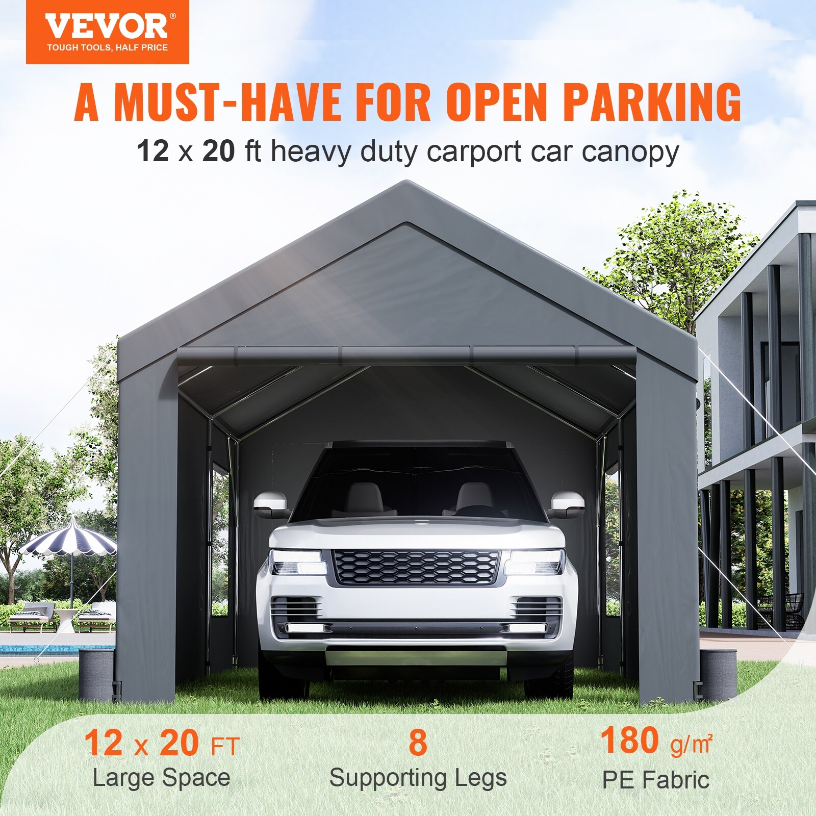 VEVOR Carport Canopy Car Canopy with Sidewalls and Windows 10x20ft or 12x20ft On Sale Bed Bath Beyond 38287474