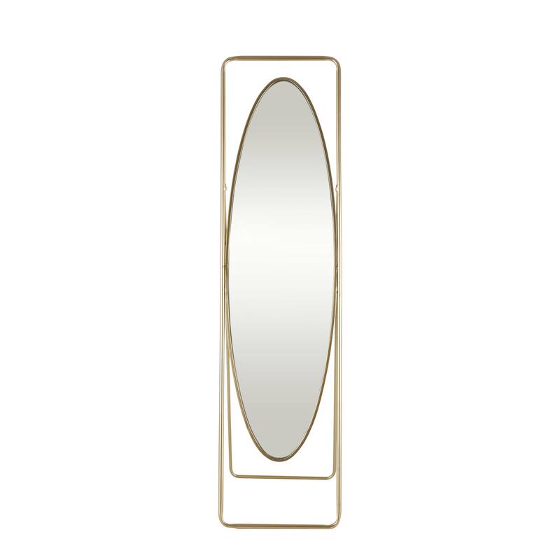 Gold Metal Oval Geometric Room Floor Mirror with Rectangular Frame and Stand - 20"W x 17"L x 66"H