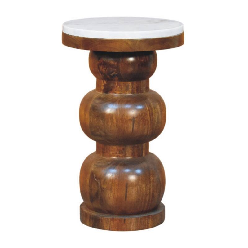 Artisan Furniture Solid Wood Marble Top Bulla Side Table , Brown