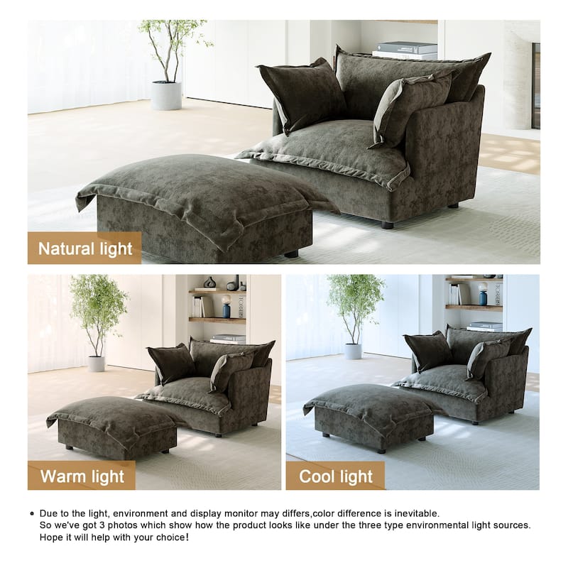 39"W Oversized Chenille Comfy Cloud Chaise Lounge with Ottoman