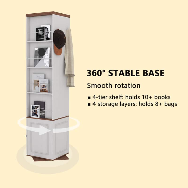 360°Rotating Storage Cabinet with Full-Length Mirror,total of 8 open shelves on both sides,One Side Hooks,1 Door with a Shelve