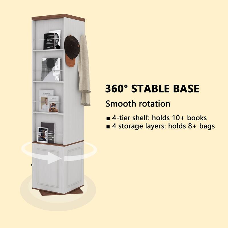 360掳 Rotating Storage Cabinet with Full-Length Mirror, Hooks & Shelves, Swivel Organizer for Entryway, Living Room