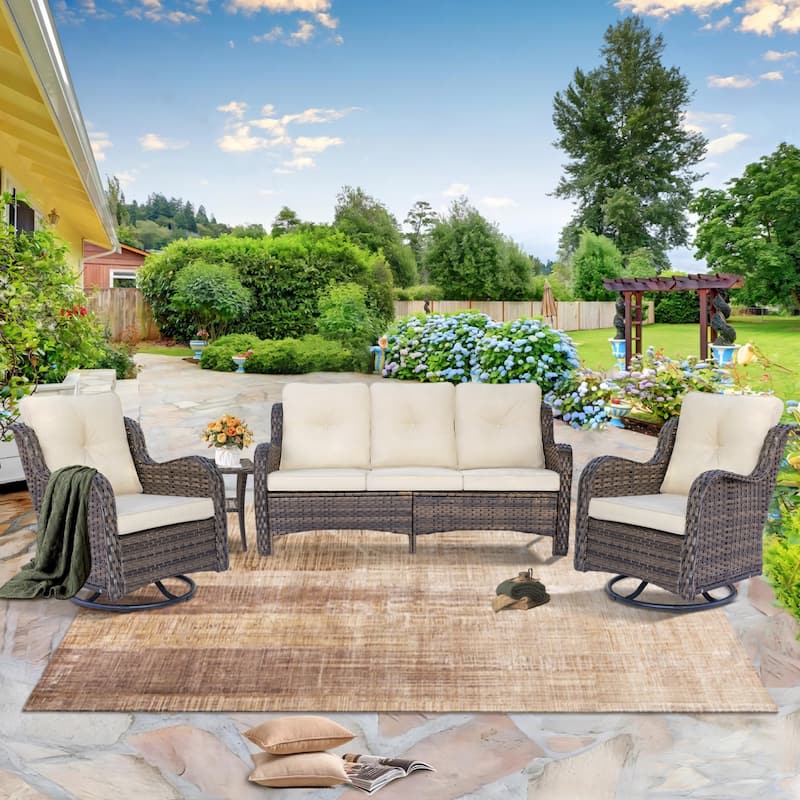 Outdoor Furniture-Wicker Patio Furniture Sets with Swivel Rocker Chair