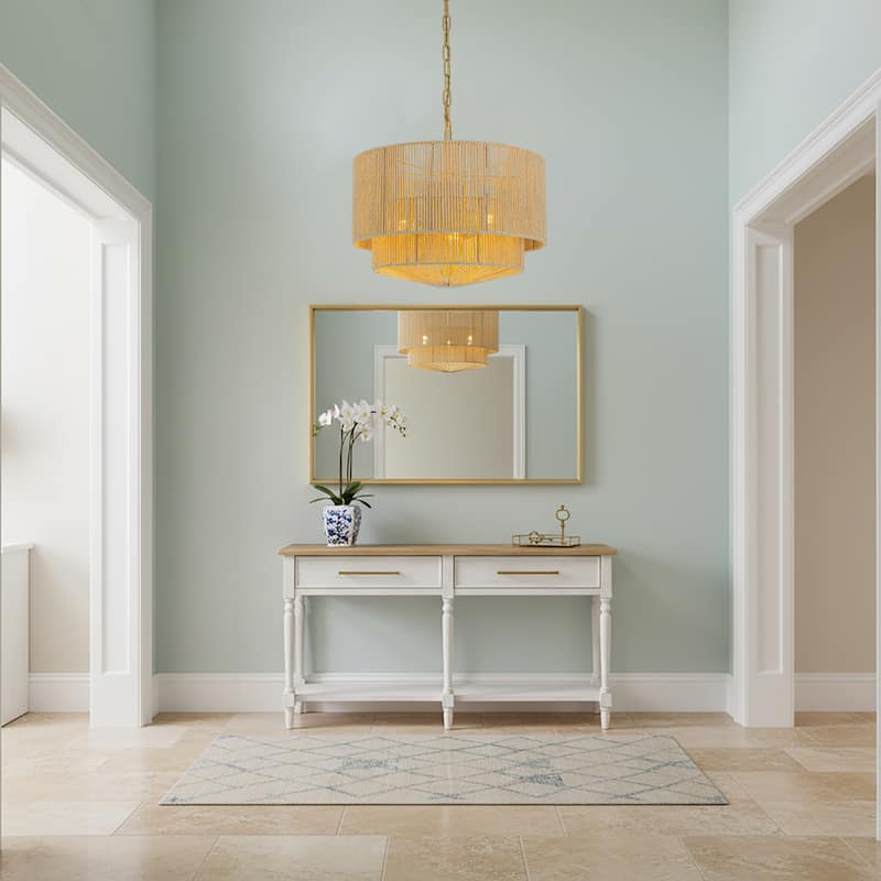 Armida 3-Light Rattan Rope Tiered Drum Pendant, Coastal Boho - Handwoven