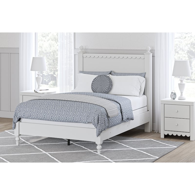 Signature Design by Ashley Mollviney White Panel Headboard with 2 Nightstands