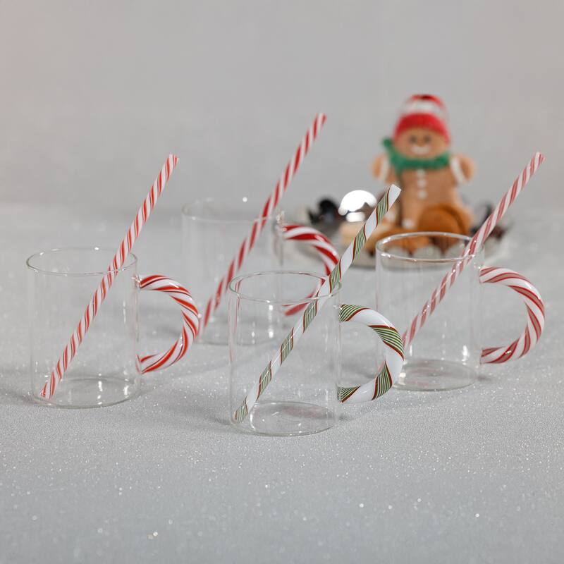 Reusable Holiday Glass Straws, Set of 5 Assorted Styles