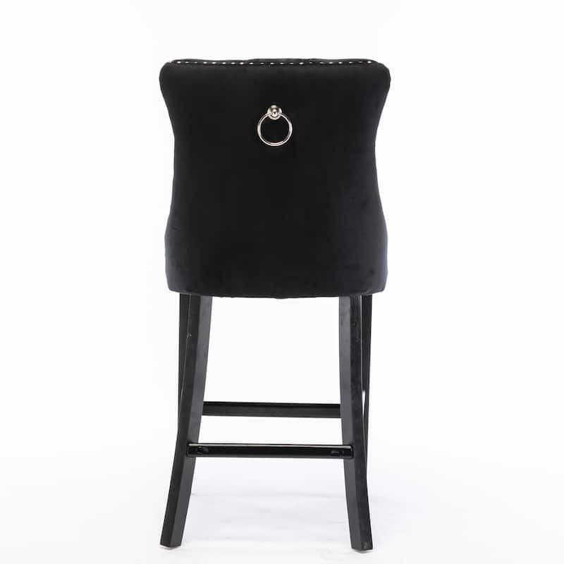 Roomfitters Velvet Bar Stools Set of 2, Tufted Upholstered Counter Chairs with Nailhead Trim and Wooden Legs