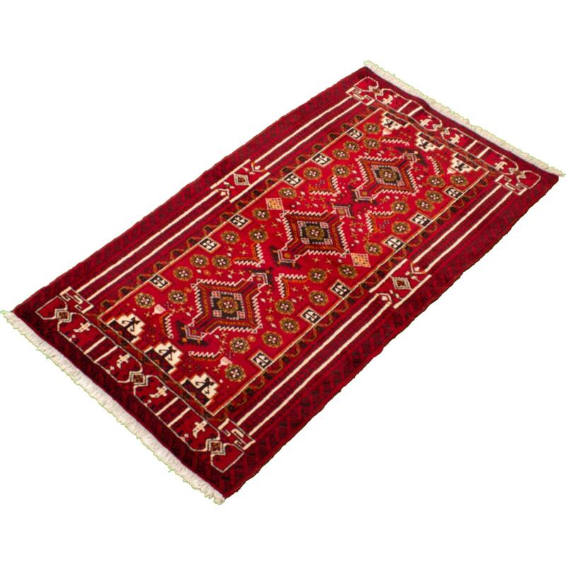 Hand-knotted Authentic Turkish Red Wool Rug - 3'11" x 7'1"/3'11 x 7'1