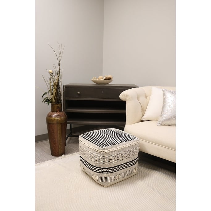 Home&Manor Lucca Cotton Cube Pouf