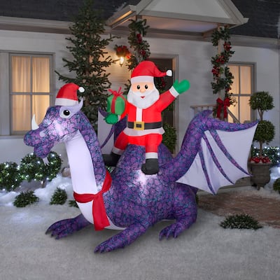 Gemmy Animated Inflatable Christmas Santa Riding Dragon, 6 ft Tall