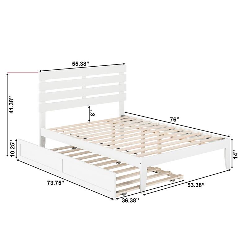 Oxford Full Platform Bed with Twin Trundle in White