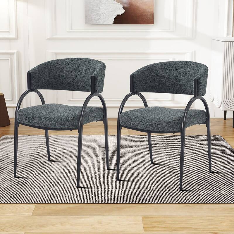 Modern Minimalist Upholstered Dining Chair Reception Chair with Curved Backrest and Metal Legs - Dark Green Black