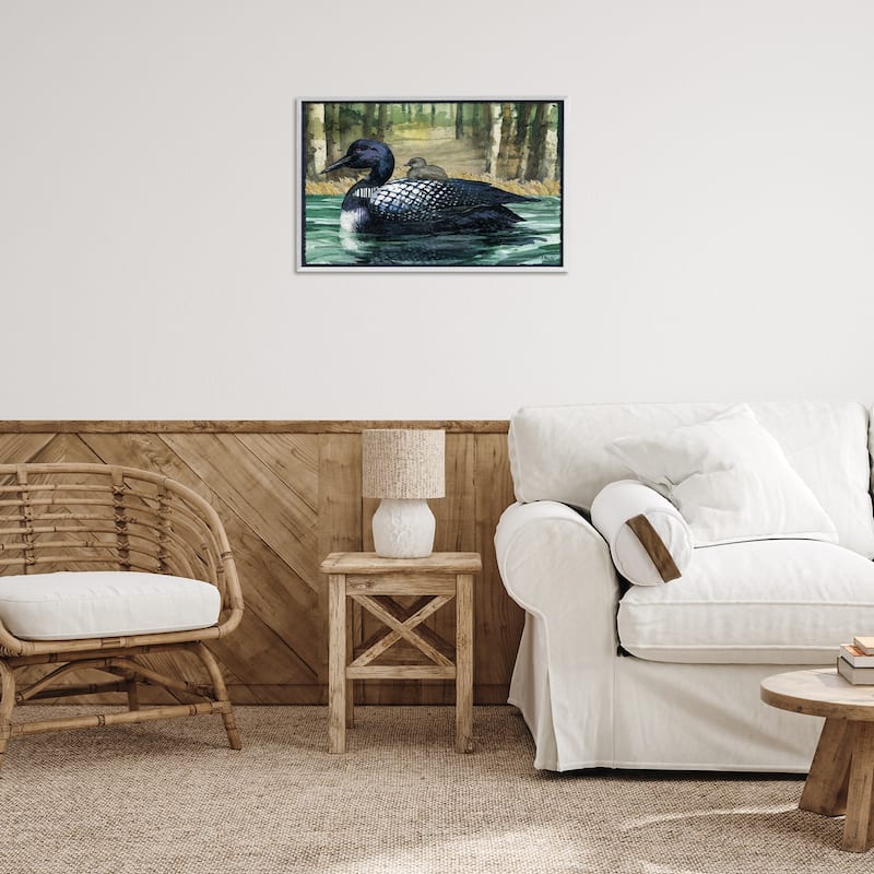 Stupell Loon with Baby on Lake Framed Giclee Art Design By Paul Brent