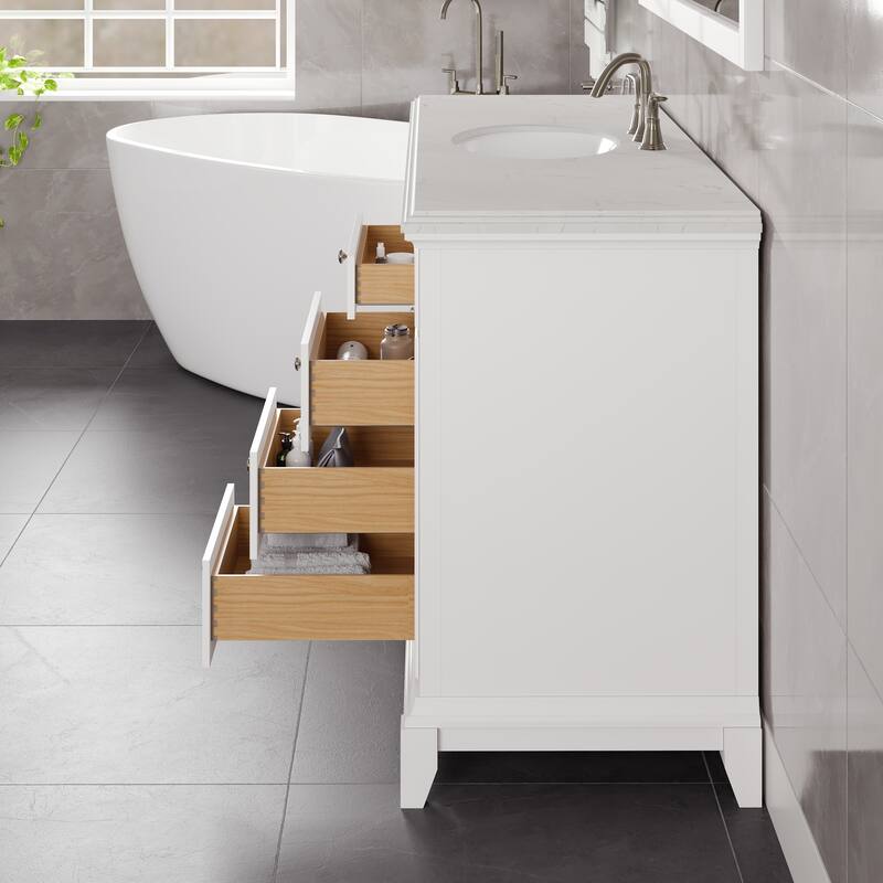 Elite Stamford Bath Vanity with Carrara Quartz Top and Porcelain Sink