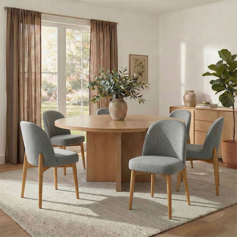 Modern Linen-Blend Parsons Dining Chairs with Solid Wood Legs - Grey-6-piece - Set of 6