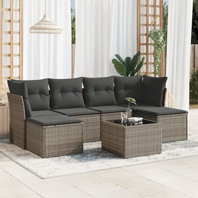vidaXL Garden Sofa Set Grey PE rattan, Powder-coated steel, Tempered glass - 21.7 x 21.7 x 14.6