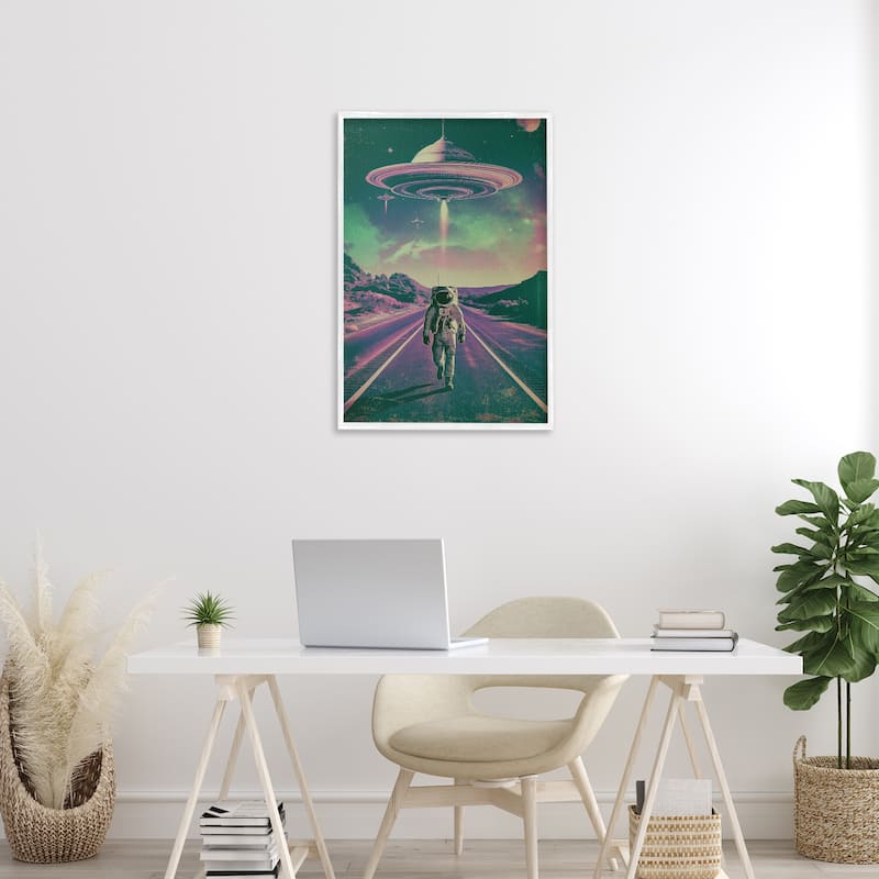 Stupell Astronaut with Overhead UFO Framed Giclee Art Design By Wumples