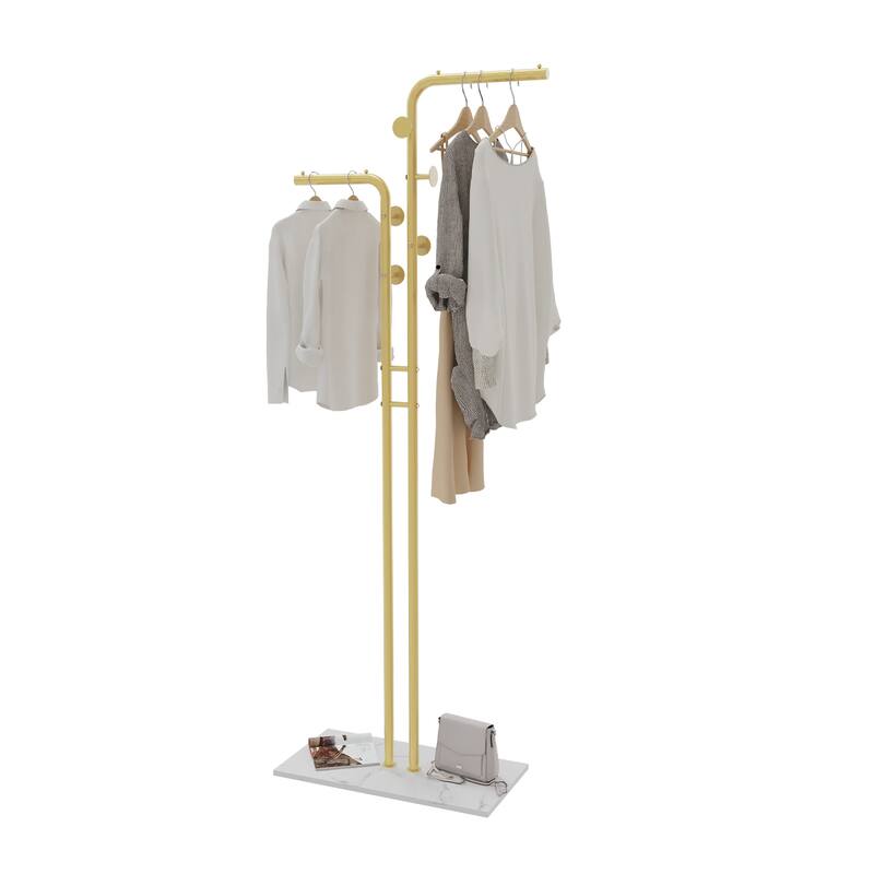 Coat Rack with Marble Base Entryway Coats Hanger Stand with 5 Hooks - 24"x12"x70"