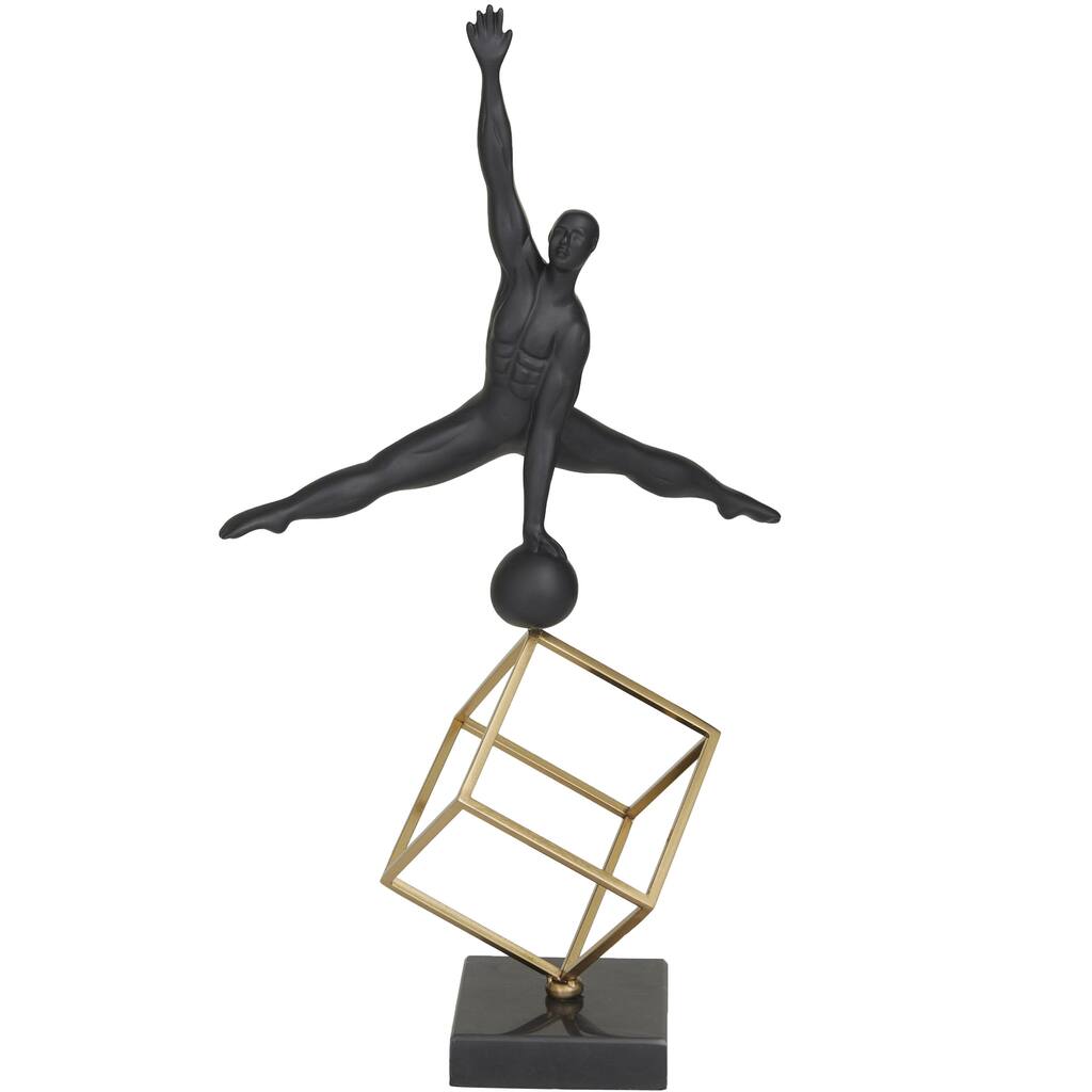 Marble Gymnast Decorative Sculpture with Gold Cube Base - Black - Roche River Decor