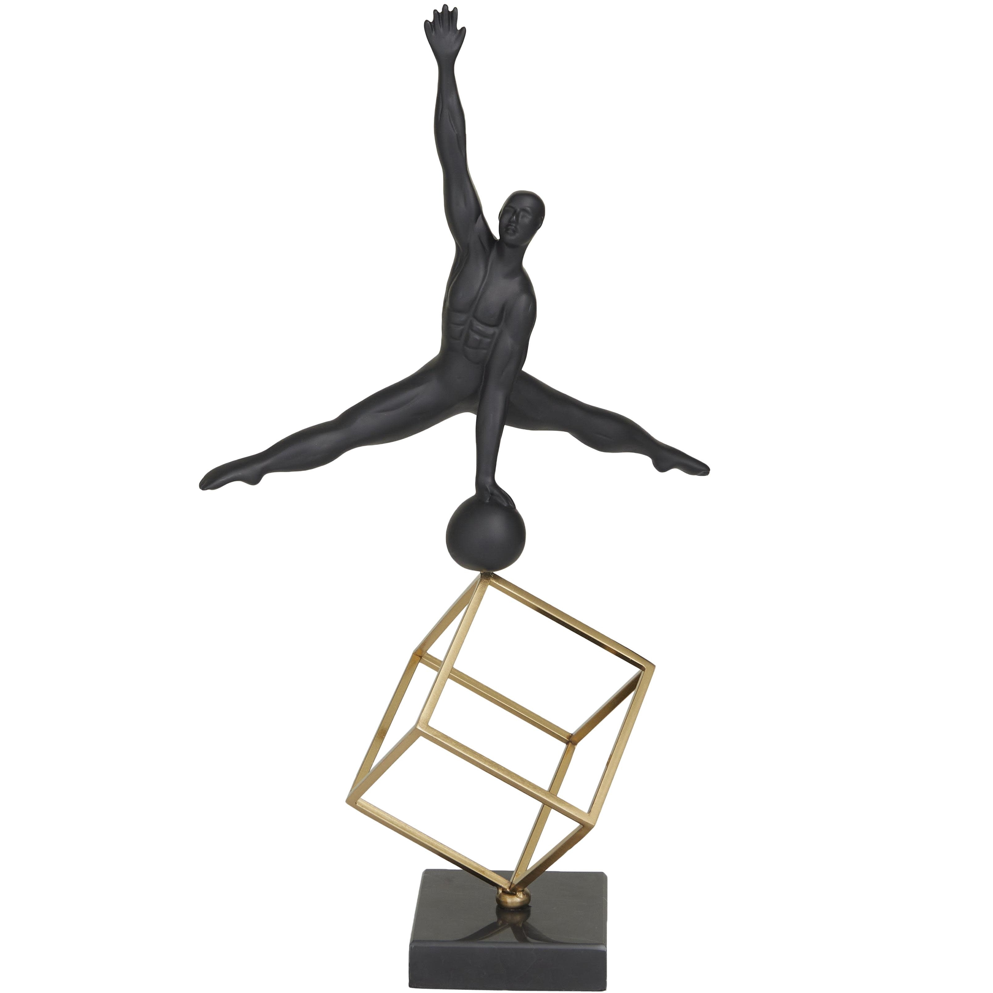 Marble Gymnast Decorative Sculpture with Gold Cube Base - Black - Roche River Decor