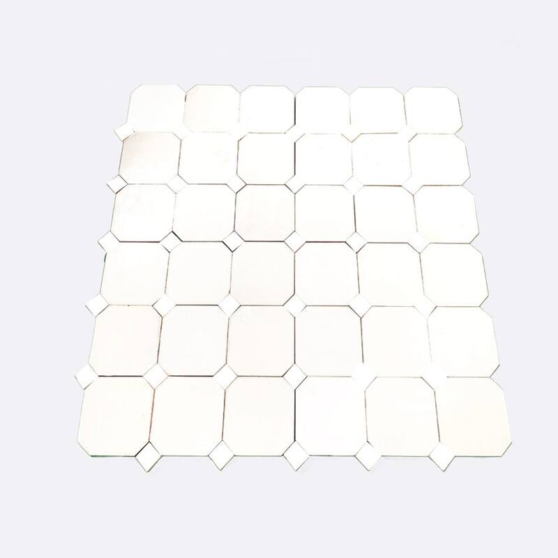 Contemporary Zellige Panels,12''x12''x0.5'', White and White Accents