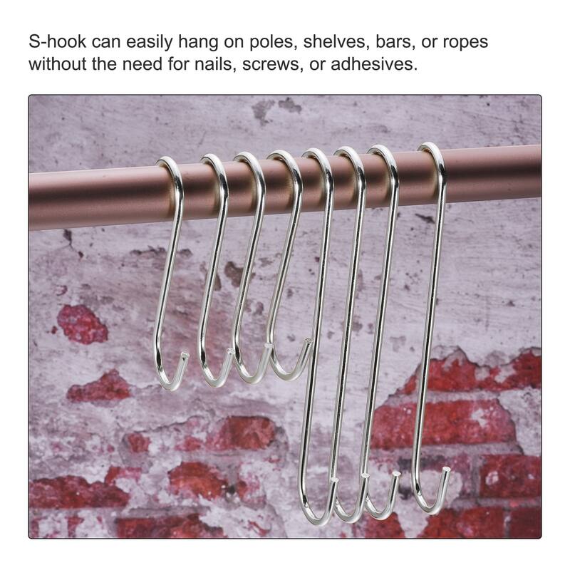 S Hanging Hooks, 5" (120mm) Extra Long Steel Hanger, Matt Silver, 2Pcs - Silver