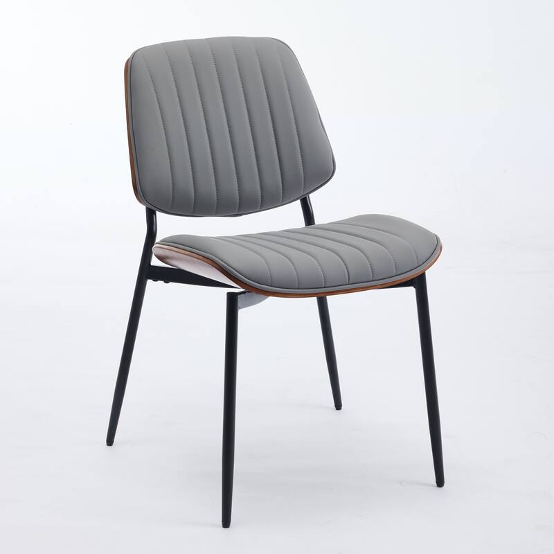 Dining Chairs Set of 2, PU Leather Upholstered Chairs, Kitchen Chairs with Bentwood Back, Metal Legs & Adjustable Foot