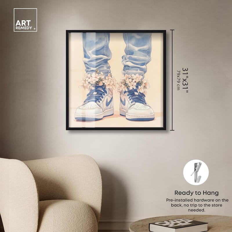 Gentle Blue Sneakers and Flowers Shadowbox by Art Remedy