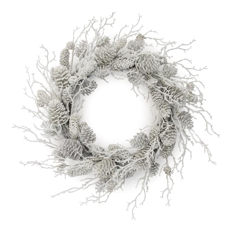 Flocked Pine Cone and Twig Wreath 24"D