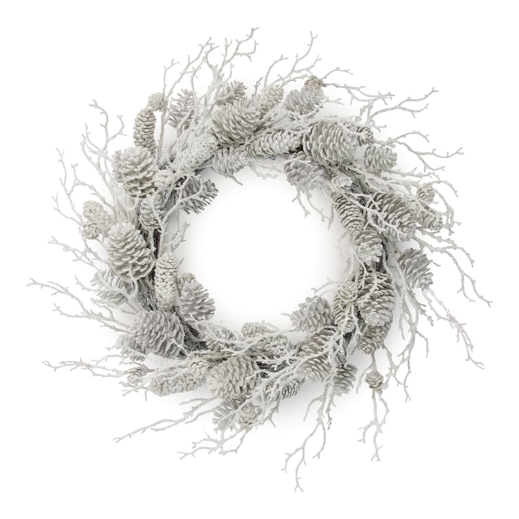 Flocked Pine Cone and Twig Wreath 24"D