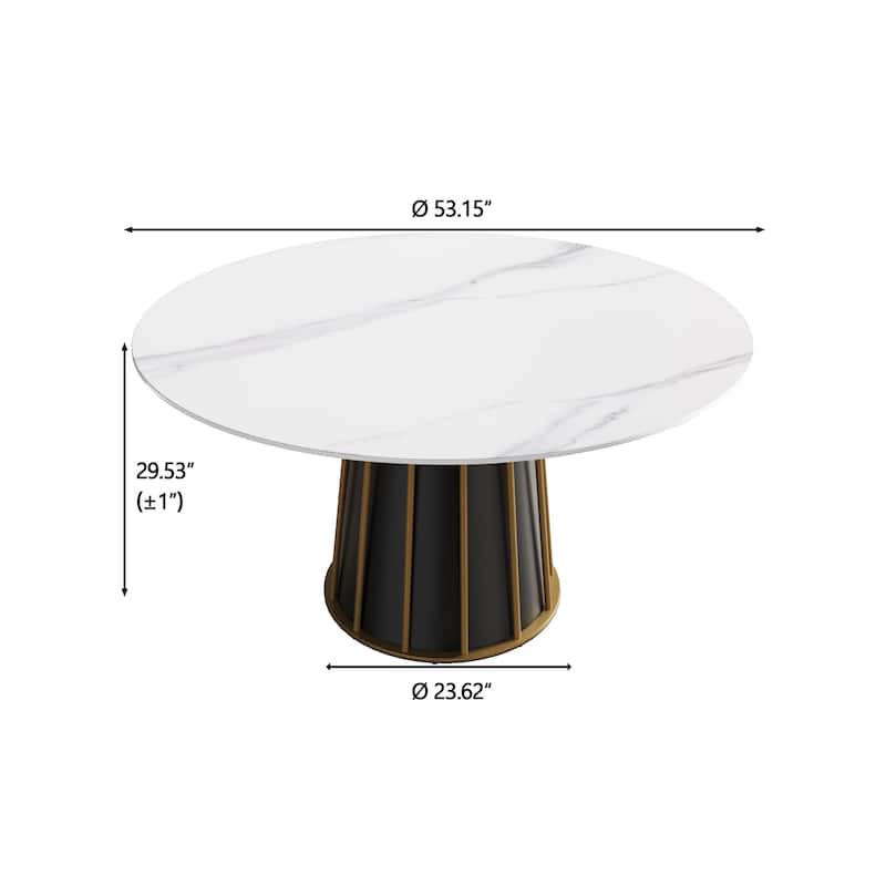 53'' White Sintered Stone Round Dining Table with Lazy Susan - N/A