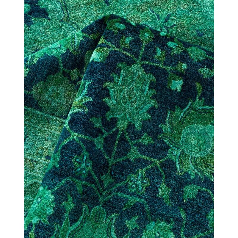 Overton Handknotted Wool Vintage Inspired Contemporary Overdyed Blue Area Rug - 14' 10" x 9' 3"