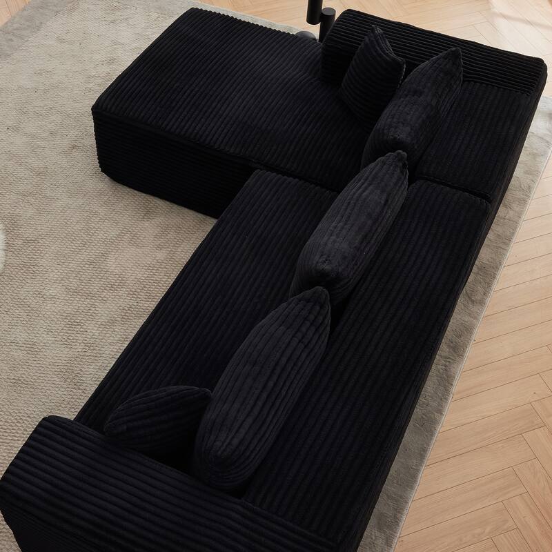 L-Shaped Modular Sectional Sofa with Chaise, Oversized Corduroy Upholstered 3 Seater Sofa, Deep Seat Cloud Couch with 6 Pillows