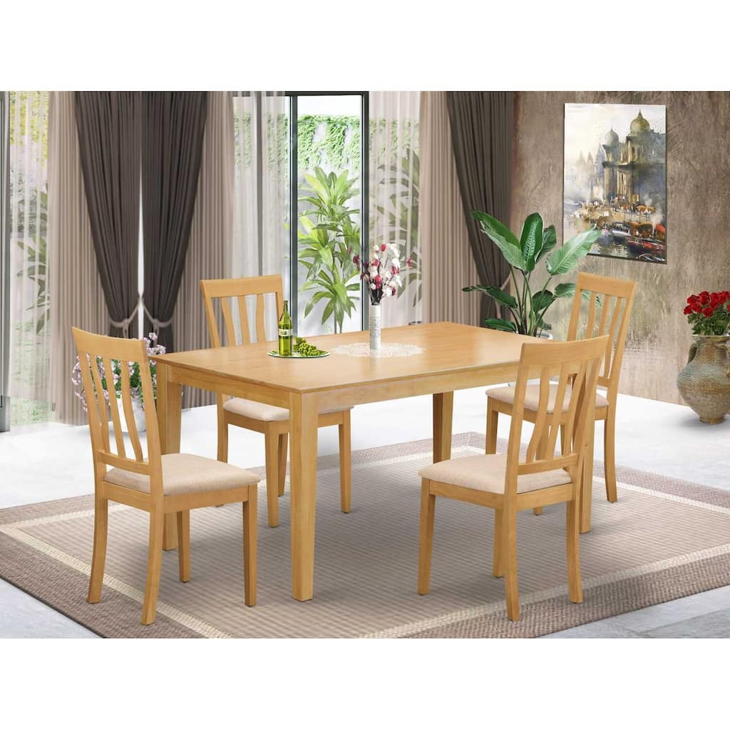 5-Piece Natural Oak Finish Solid Wood Top - Dining Room Set - Seats 4