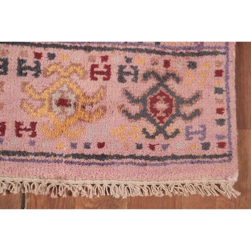 Tribal Pink Geometric Khotan Oriental Runner Rug Handmade Wool Carpet - 2'5"x 9'11"
