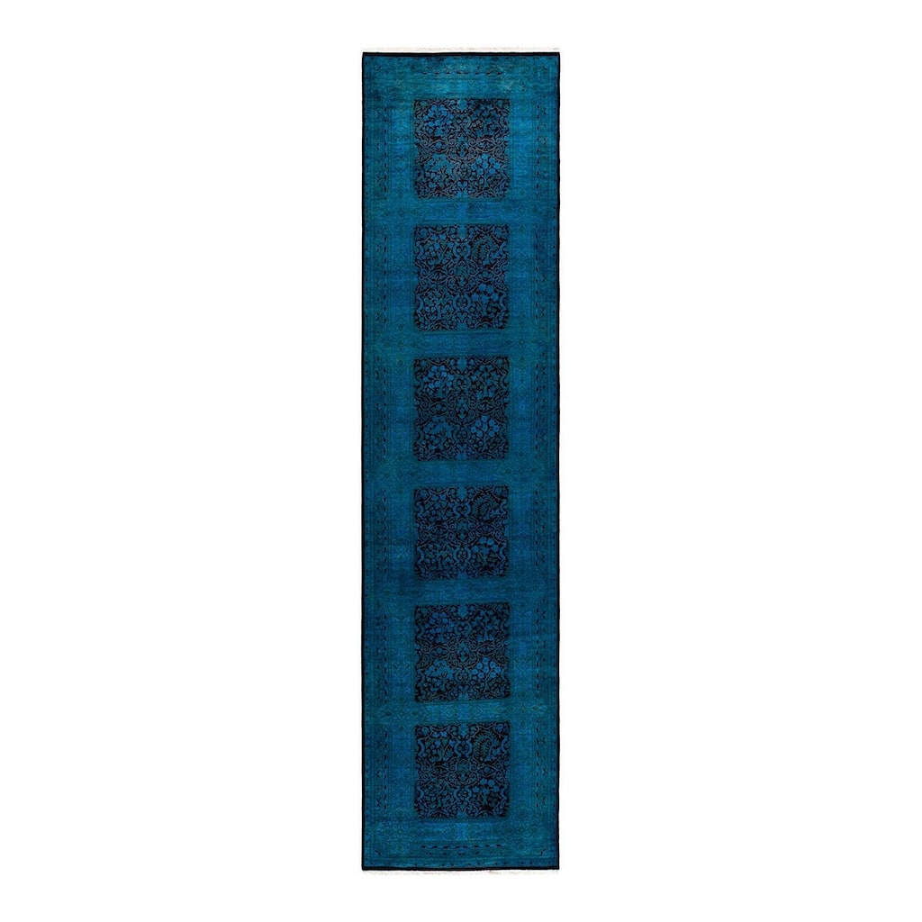 Overton Hand Knotted Wool Vintage Inspired Modern Contemporary Overdyed Blue Area Rug - 3' 0" x 13' 0"