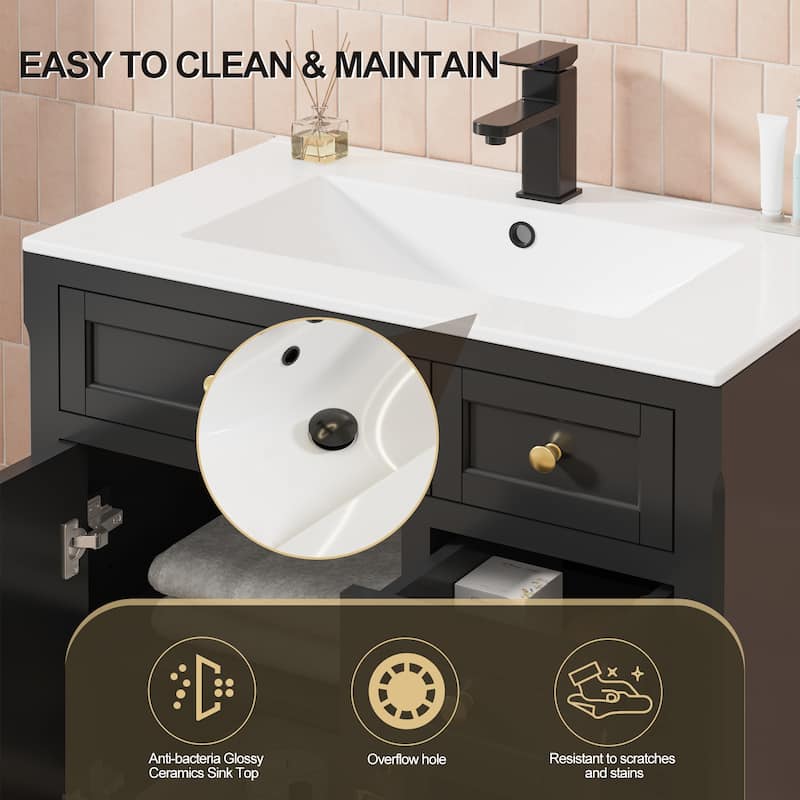 Retro Bathroom Vanity W/ Drop in Sink Combo Cabinet Set