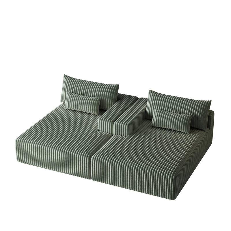 102" Corduroy Cloud Chaise Sectional with Reclining Sofa Bed, No-Assembly Design & Ergonomic Backrest