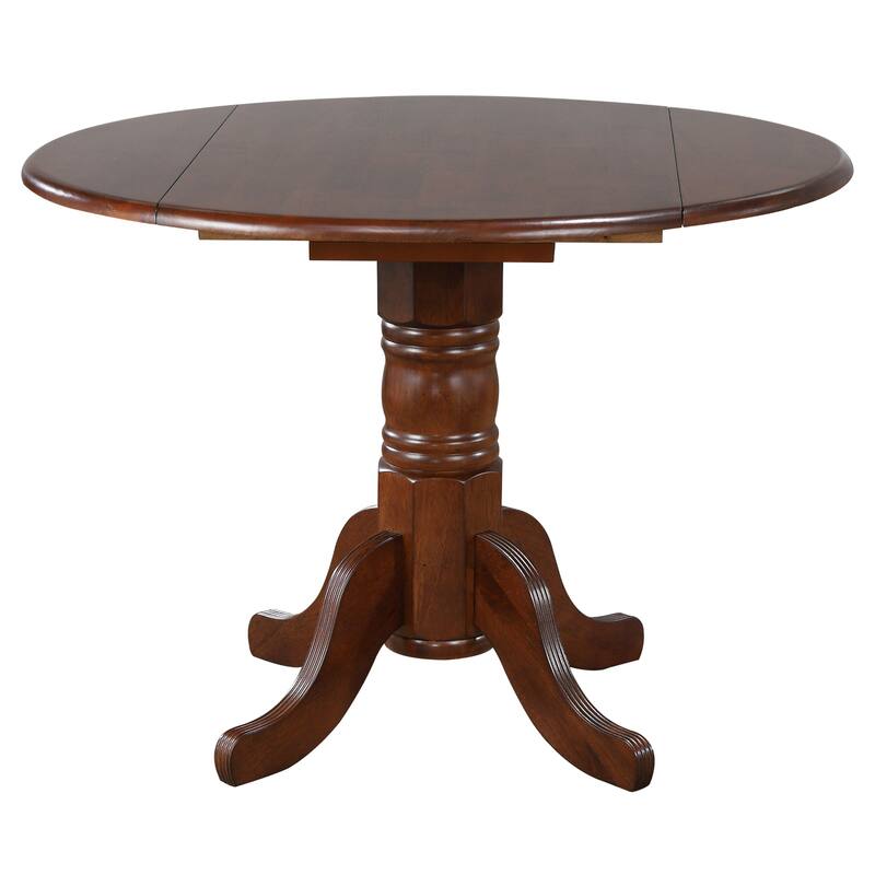 Extendable Round Dining Table Set - 42" Drop Leaf Table & 4 Chairs - Rustic Brown