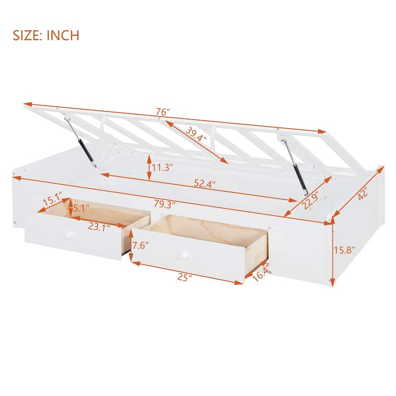 Twin Bunk Bed w/ Drawers, Wardrobe, Storage Shelves and Hydraulic Bed