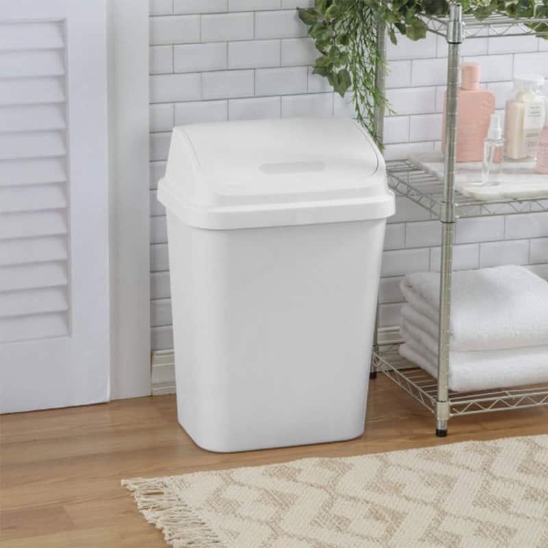 White Plastic 7.8-Gallon Swing Top Wastebaskets Set of 6