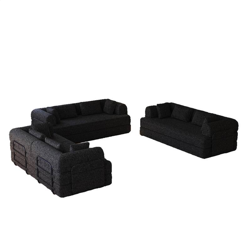 Anmytek 78.7" Chenille Convertible Sleeper Sofa Bed - 3PCS with Cylindrical Pillow & Side Pocket