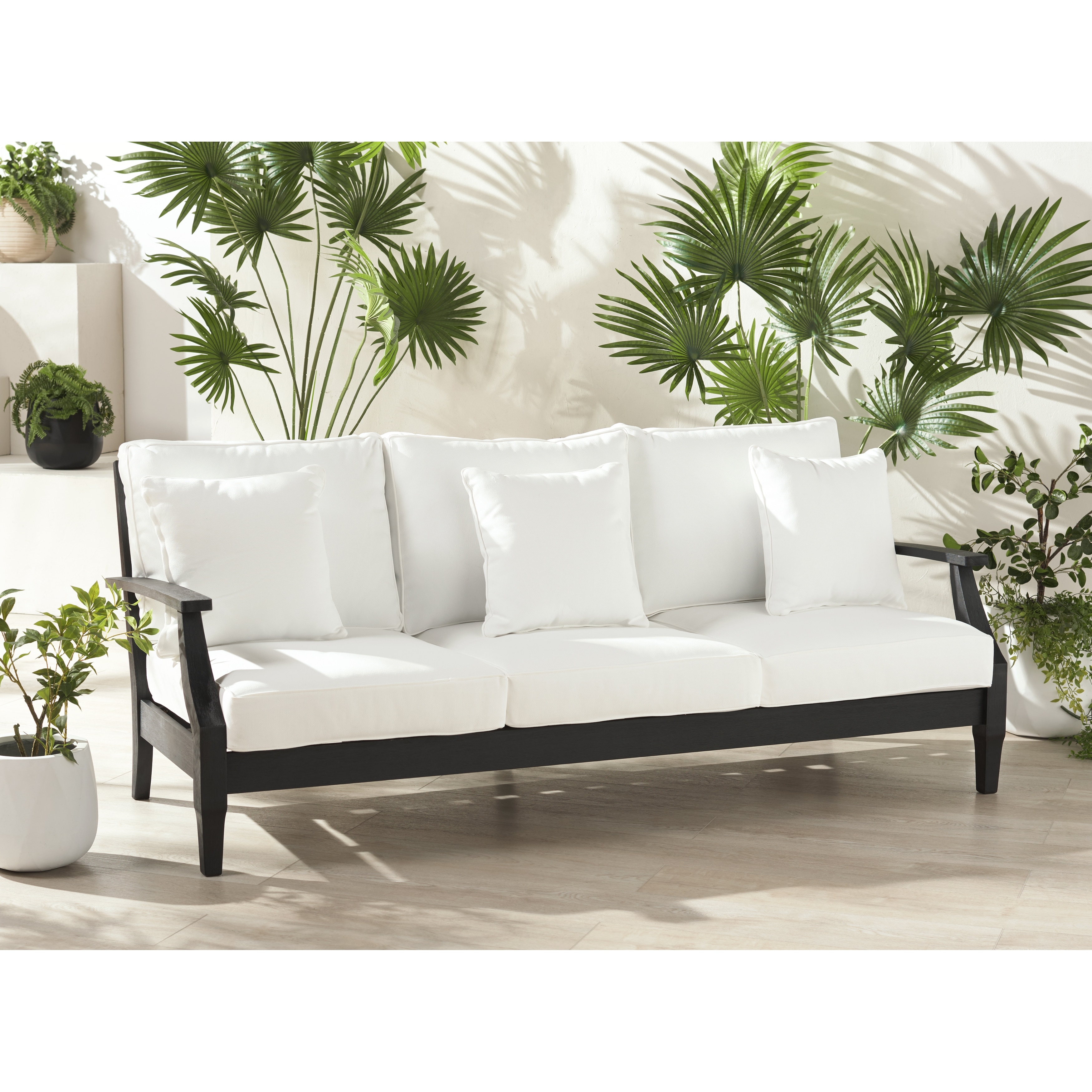 SAFAVIEH Couture Outdoor Martinique Solid Wood Patio Sofa - On