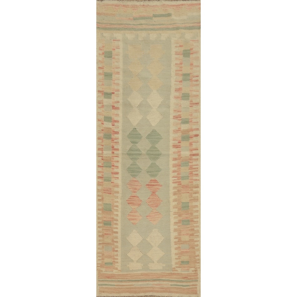 Hand Woven Oriental 100% Wool Carpet Southwestern Tribal Greys & Charcoal Kilim Runner Rug - 6' 2'' X 2' 0''