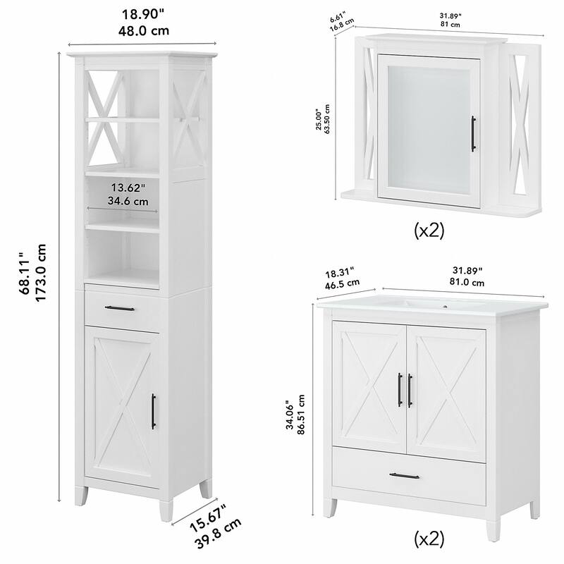 Key West 64W Double Vanity with Sinks and Storage by Bush Furniture