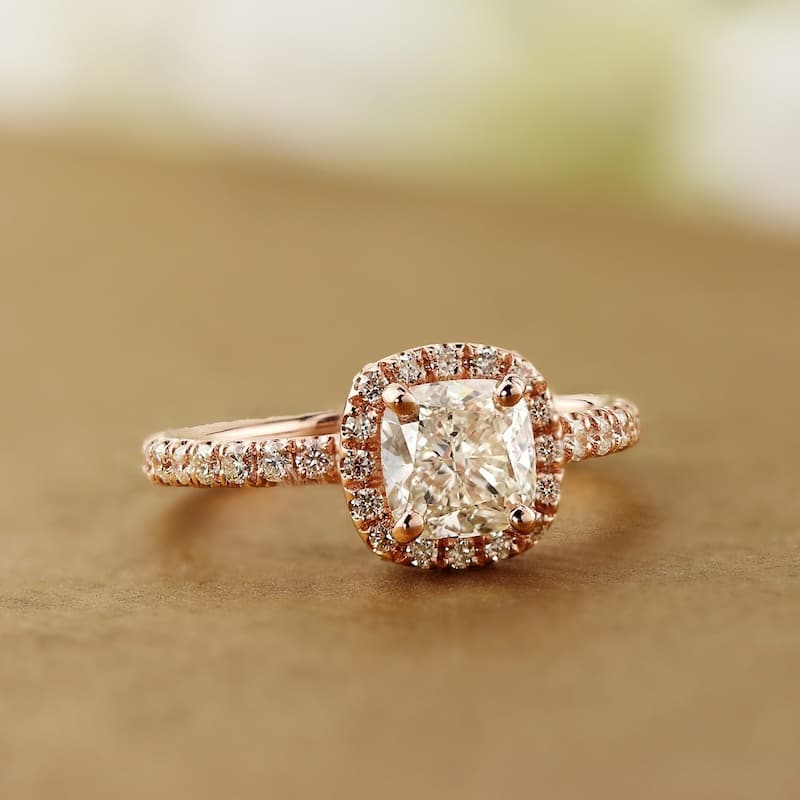 Auriya 14k Rose Gold 1 1/2ctw Cushion-cut Halo Diamond Engagement Ring
