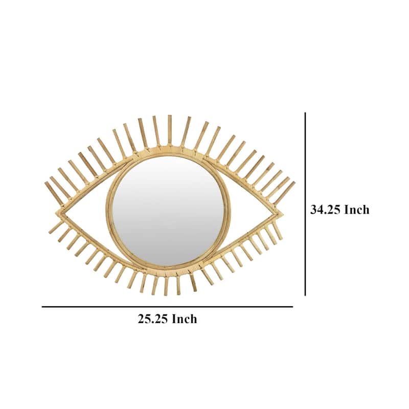 Eric Round Mirror Wall Decor, Eye Shaped Brown Natural Fiber 34 Inch
