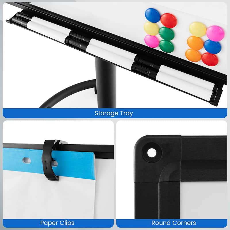 40'' x 26''Mobile Whiteboard Height Adjustable Magnetic Board Stand